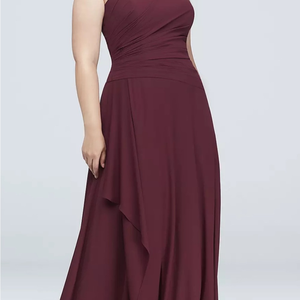 David's Bridal Red Asymmetrical Ruched One Shoulder Gown